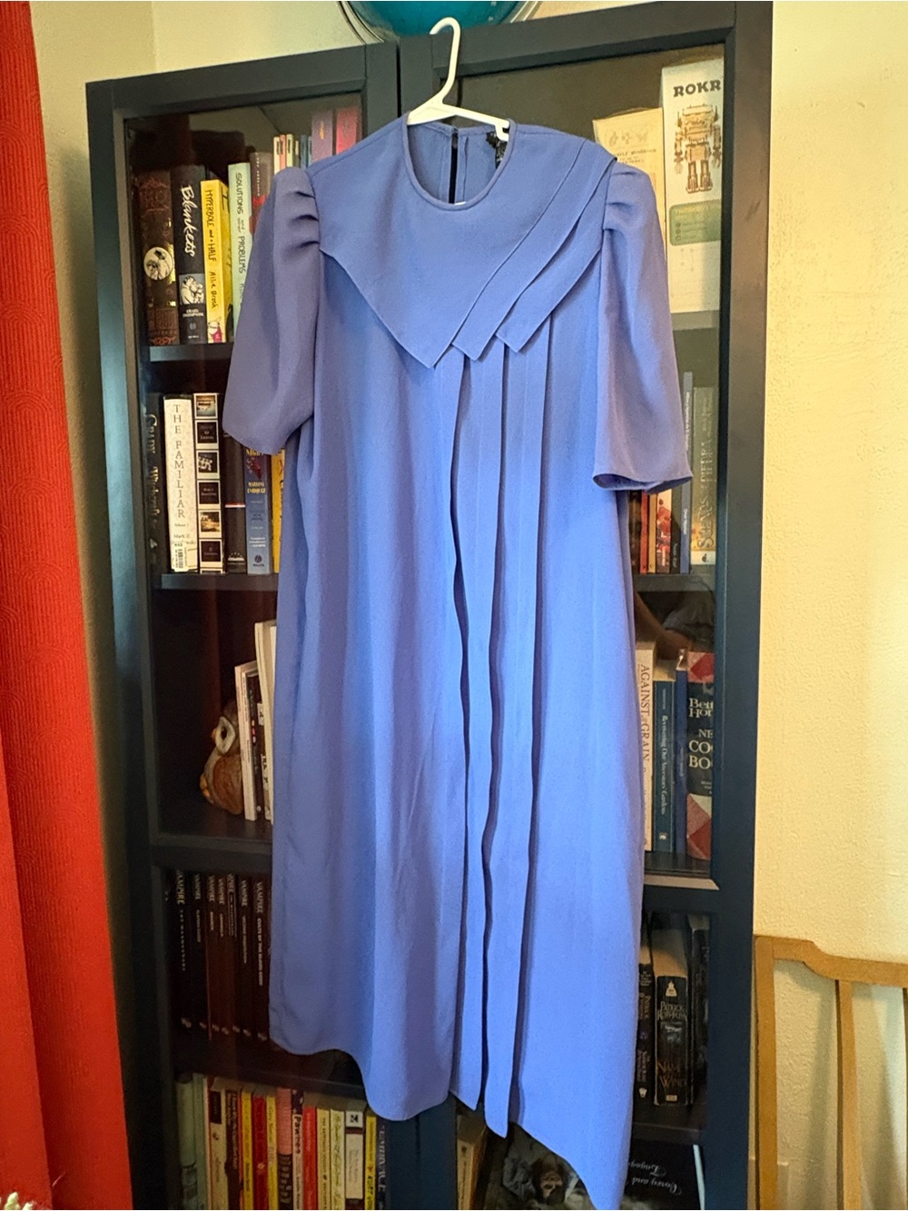 Vintage 70s/80s Periwinkle Blue Pleated Midi Dress with Structured Yoke